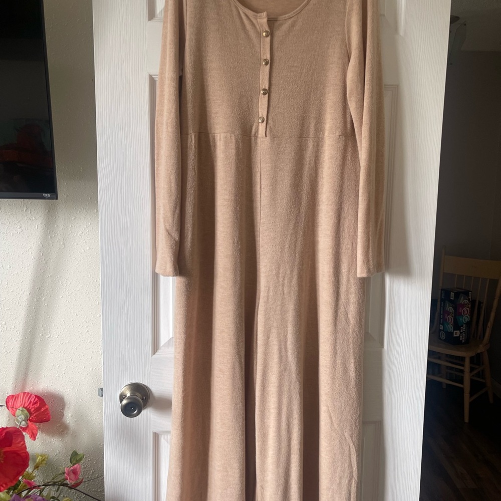 Three Bird Nest Simply Comfort Tan Long Sleeve Jumpsuit